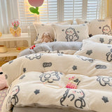 Gaeaspace  -  Winter Thick Warm Plush Comforter Cover Queen Bedding Sets Cartoon Quilt Cover Bed Sheet Pillowcase 4pcs Luxury Bed Linens