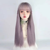 Gaeaspace  -  Synthetic Long Straight Gray Purple Women Wig with Bangs Middle Part Lolita Cosplay Heat Resistant Wig for Daily Party