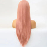 Gaeaspace  -  Pastel Pink Long Straight Synthetic Lace Front Wig Glueless Frontal Light Pink Colored Hair Lace Wigs for Women Party Cosplay