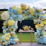 Gaeaspace  -  128pcs Pastel Blue Yellow Balloon Garland Arch Kit White Sand Balloons for Baby Shower Bear Birthday Bridal Party Decorations