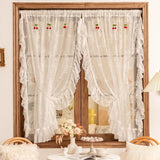 Gaeaspace  -  1 PC French Style Ruffle Lace Tulle Curtain With Cherries American Retro White Voile Sheer Drapes For Living Room Bedroom Custom