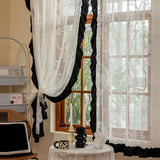 Gaeaspace  -  Korean White Flower Jacquard Tulle Curtain For Living Room Bedroom Black Ruffled Lace Sheer Veil Drapes For Kitchen Door Decor