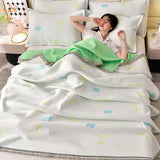 Gaeaspace  -   High Quality Embroidered Summer Cooling Blanket  Hight End Knitted Cotton Queen Quilt Quilted Wormwood Fiber Thin Comforter Cool