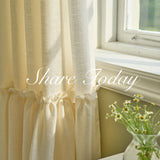 Gaeaspace  -  Modern Semi-Sheer Curtains Privacy Imitation Hemp Panels for Living Room Bedroom Rod Pocket Hook Hanging Romantic Ruffle Skirt