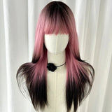 Gaeaspace  -  Long Wig Natural New Gradient Cos Spice Girls Medium-length Simulation Human Hair Pink Wig Full Headgear