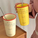 Gaeaspace  -  Luxury Korean Coffee Cup With Straw Aesthetic Ceramic Mug For Tea Milk Water Juice Mocha Lover Breakfast Cup Birthday Gift 450ml