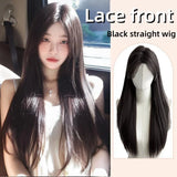 Gaeaspace  -  Lace Front Wigs Forwoman Straight Black Wig 24inch Lace Frontal Wig Nature Hair Daily Use Synthetic Lace Front Wig