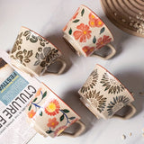 Gaeaspace  -  1pc 330ml 11.16oz Flowers Pattern Coffee Mug Ceramic Coffee Cup Vintage Tea Cup Gifts For Family Coworkers Birthday Day Gifts