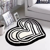 Gaeaspace  -  Black White Tufting Bedroom Rug Double Heart Shape Carpet Bathroom Mat Soft Bedside Floor Tidy Pad Doormat Aesthetic Home Decor