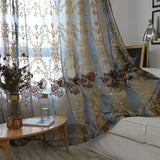 Gaeaspace  -  European Luxury Blue Brown Gradient Sheer Curtain Red Peony Embroidery Window Screen For Living Room Bedroom Villa Home Decor