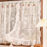 Gaeaspace  -  1 PC French Style Ruffle Lace Tulle Curtain With Cherries American Retro White Voile Sheer Drapes For Living Room Bedroom Custom