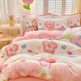 Gaeaspace  -  Winter Thick Warm Plush Comforter Cover Queen Bedding Sets Cartoon Quilt Cover Bed Sheet Pillowcase 4pcs Luxury Bed Linens