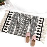 Gaeaspace  -  Boho Bathroom Rug Black Area Rug Moroccan Kitchen Cotton Woven Throw Rug with Tassel for Hallway Bedroom Laundry Entry