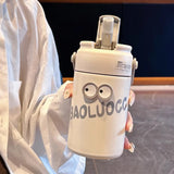 Gaeaspace  -  Cute Thermos Bottle With Tea Filter 3D Sticker Vacuum Flask Stainless Steel Water Coffee Milk Travel Straw Cup 550/750ml Gift