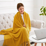 Gaeasapce  -  Textured Throw Blanket Solid Soft for Sofa Couch Decorative Knitted Blanket Mustard Yellow Luxury Home Decor Plaids