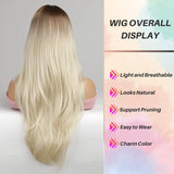 Gaeaspace  -  Light Blonde Wig with Fringe - Ombre Platinum Blonde Wigs for Women, Long Straight Wavy , Best for Fancy Dress/Cosplay/Party