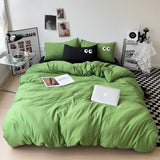 Gaeaspace  -  Ins Style Big Eyes Duvet Cover No Filling Double Mix Color Flat Sheet Pillowcases Washed Cotton Embroidery Queen Bedding Set