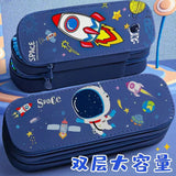 Gaeaspace  -  Cute Double Layer High Capacity Space Pen Bag Classify and Organize Students' Pencil Rulers Cartoon Waterproof Stationery Box