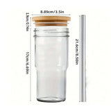 Gaeaspace  -  2pcs Glass Cup Wooden Lid Bubble Tea Cold Drinking Coffee Wine Juice Milk Transparent Straw Car Mug Cup Drinkware Water Bottle