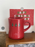 Gaeaspace  -  Creative Red Christmas Tree Graffiti Waisted Ceramic Mug Simple Handle Niche Design Household Heat-resistant Coffee Cup