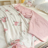 Gaeaspace  -  Pink Rose Smooth Air Condition Comforter Lightweight Floral Summer Quilt with Ice Silk Cooling Comforters Four Seasons Universal