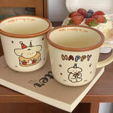 Gaeaspace  -  Kawaii Puppy Korean Coffee Cup Mug Cute Water Ceramic Handmad Milk Tea Water Juice Mocha Lover Breakfast Cup Birthday Gift 300ml