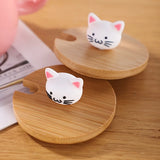 Gaeaspace  -  1pc 420ml Cartoon Cat Ceramic Mug Portable Coffee Cup With Wooden Lid And Stainless Steel Spoon Handle Drinking Cup For Home