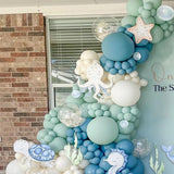 Gaeaspace  -  121pcs Dusty Green Balloon Garland Arch Kit Light Blue Fog Green Sand White Balloons for Under The Sea Party Decorations