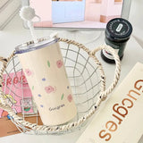 Gaeaspace  -  316 Stainless Steel Thermos Bottle For Girls Double Layer Thermal Coffee Cup With Straw Cherry Blossom Drinking Cup Travel Mugs