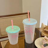 Gaeaspace  -  Cute Cartoon Coffee Cups Transparent Plastic Straw Water Bottles Reusable Large Capacity Korean Style Portable Milk Tea Cup