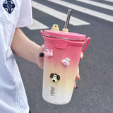 Gaeaspace  -  Kawaii Sainless Steel Tumbler For Coffee Car Mug Freeze Thermos Vacuum Flask Water Bottle With Straw Keep Cold Hot Cup 600ml