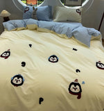 Gaeaspace  -  Cute embroidery penguin bedding set 1.2 1.5 1.8 2.0,twin full queen King cotton home textile bed sheet pillowcase quilt cover