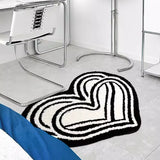 Gaeaspace  -  Black White Tufting Bedroom Rug Double Heart Shape Carpet Bathroom Mat Soft Bedside Floor Tidy Pad Doormat Aesthetic Home Decor