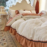 Gaeaspace   -  Korean Style Ruffles Jacquard Seersucker Bedding Set, Soft Duvet Cover, Bed Sheet, Pillowcases, Queen Size Bedclothes