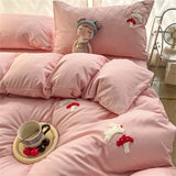 Gaeaspace  -  Embroidery Bedding Set Skin Friendly Fabric King Size Single Double Bed Set Home Duvet Cover Quilt Cover Pillowcase Bed Linens