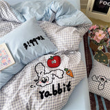 Gaeaspace  -  Cartoon Embroidery Duvet Cover Set No Filler with Flat Sheet Pillowcases Single Double Queen Girls Korean Bedding Sets Textiles