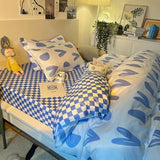 Gaeaspace  -  Ins Nordic Blue Heart Duvet Cover Home Textile Pillow Case Bed Sheet Kids Girls Bedding Covers Set King Queen Twin Cute Kawaii