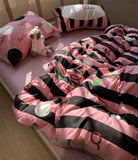 Gaeaspace  -  Fashion stripes polka dot bedding set,full queen king lovely black pink cotton home textile bed sheet pillow case quilt cover