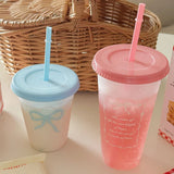 Gaeaspace  -  Kawaii Water Cup With Lid Straw For Girls Coffee Milk Tea Reusable Plastic Cold Drink Cup Large Capacity Water Bottle BPA Free