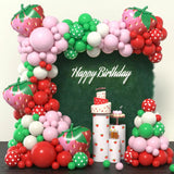 Gaeaspace  -  Strawberry Theme Party Green Pink Red Numbers Foil Balloon Garland Arch Kit Kids Birthday Girl Wedding Baby Baptism Decoration