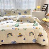 Gaeaspace  -  Cartoon Dinosaur Rainbow Duvet Cover Set 100% Cotton Kawaii Bedding Set Lovely Comforter Covers Sets for Teens Boys Home Decor