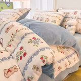 Gaeaspace  -  Winter Thickened Warm Flannel Queen Bedding Set Home Textile Cartoon Cute Duvet Cover Sheet Pillowcase 4pcs Luxury Bed Linen Set