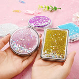 Gaeaspace  -  Folding Double-Sided Cosmetic Mirrors for Women Gifts with Flowing Sparkling Sand Mini Makeup Mirror Compact Pocket Mirrors Pink