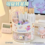 Gaeaspace  -  Office Supplies Rotary Pen Holder Student Desktop Large Capacity Divided Stationery Sorting and Storage Box Girl Cosmetics Box