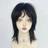 Gaeaspace  -  Short Mullet Head Wigs with Bangs Synthetic Straight Anime Men Black Gray Green Hair Wig for Daily Party Cosplay