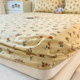 Gaeaspace  -  1PCS Sheet Pastoral Flower Fitted Sheet Non Slip Bedspread Washable Cotton With Elastic Band Mattress Cover (no Pillowcase)