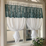 Gaeaspace  -  1 pcs Korean simple retro hollowed out floor curtain Hollow stripe thickened yarn with dark green curtain head