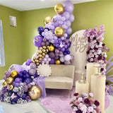 Gaeaspace  -  139Pcs Purple Balloon Garland Kit Dark Gold Arch Lavender Light Macaron Purple Latex for Baby Girl Princess Party Birthday Decor