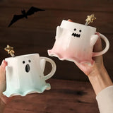 Gaeaspace  -  1pc Cartoon Mug With Spoon Cute Ghost Elf Ceramic Cup Coffee Water Milk Juice Cup Novelty Gifts for Friends Lovers Couple Cups