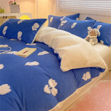 Gaeaspace  -  Winter Velvet Cartoon Cute Bedding Set Soft Warm Duvet Cover Set Single Double Quilt Cover Bed Sheet Pillowcase Home Textiles